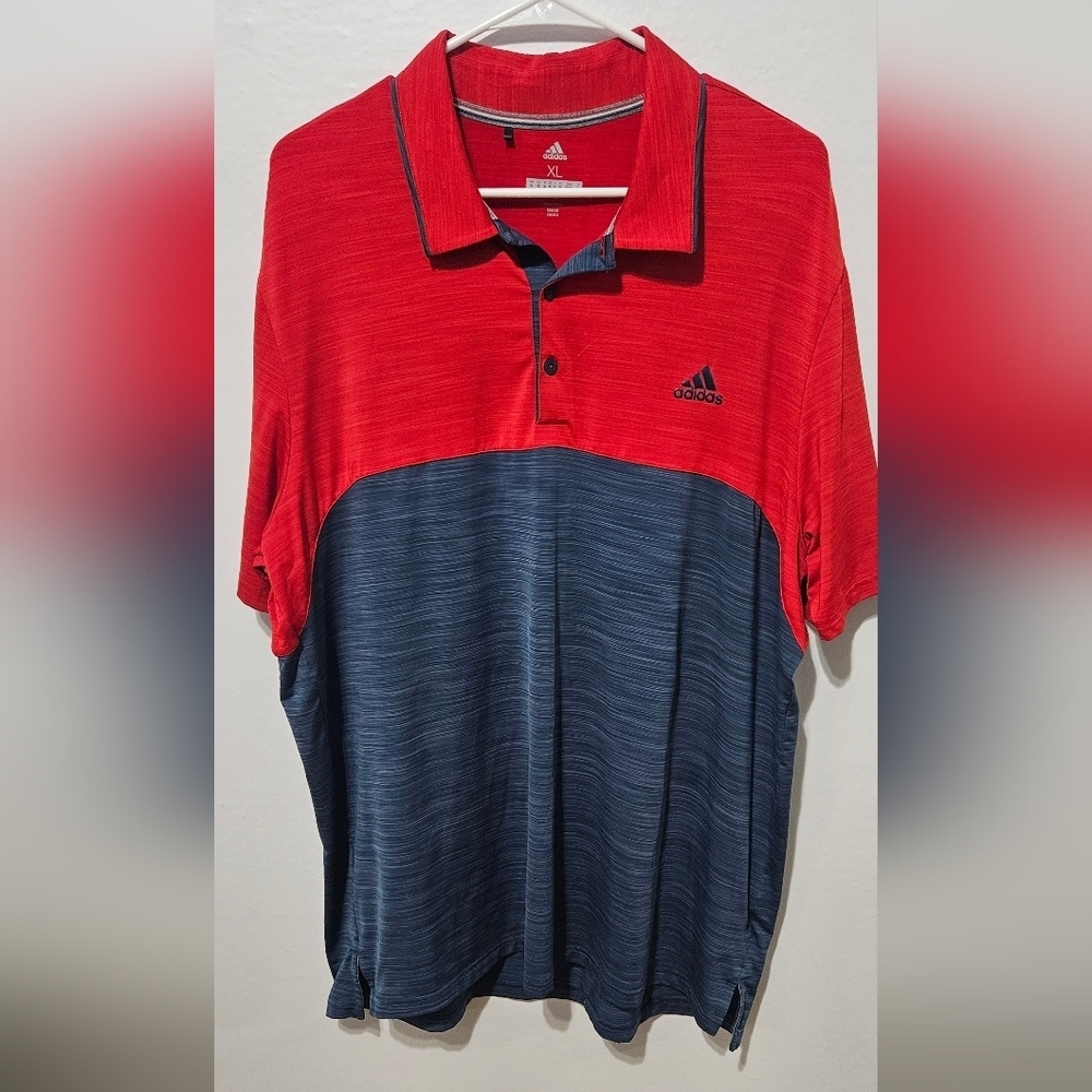 Adidas XL Mens Golf Polo Red & Navy Short Sleeve USA Sleeve B8